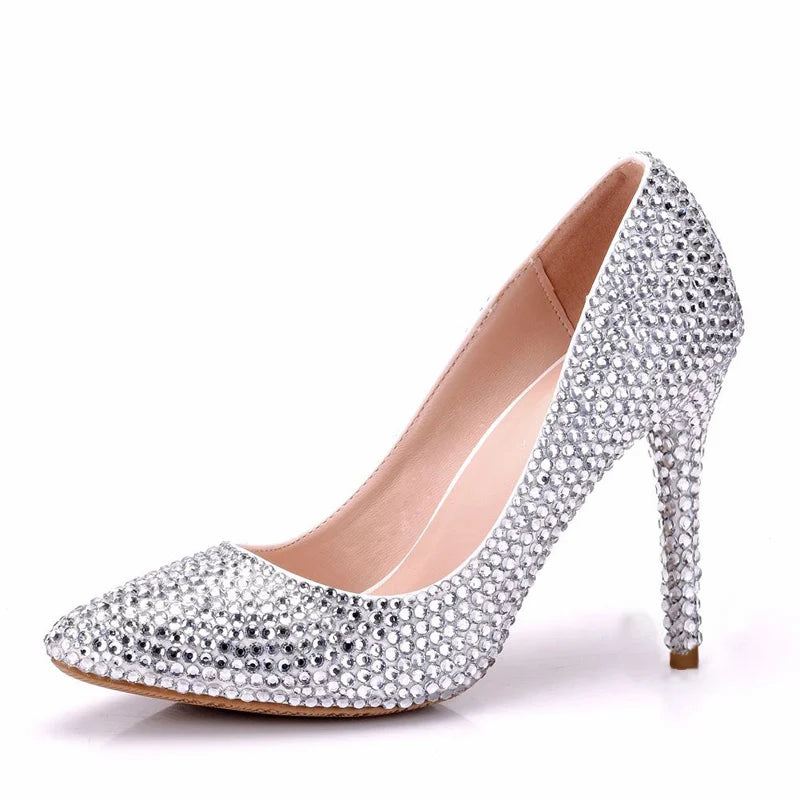 Luxury Full Rhinestone Wedding Pumps Glitter Crystal Stiletto Heels Pointed Toe 10 cm High Heels Ladies Evening Dress Shoes
