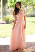 Classic Women Pink Bridesmaid Dresses Elegant Lace Chiffon A Line Illusion Back Maxi Formal Wedding Gust Gowns Formal Evening