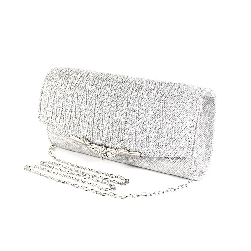 Sparkly Women's Silver Evening Shoulder Bag Gold Glitter Bridal Clutch Purse Party Prom Wedding Chain Envelope Handbag Ladies