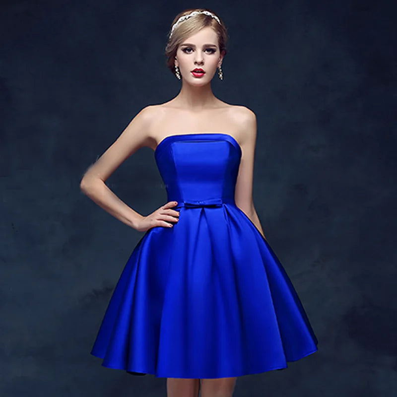 Strapless Satin Bow-Back Mini Dress