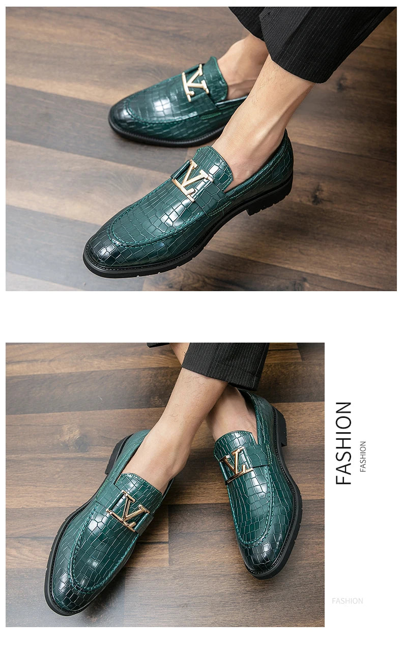 Four Seasons Men's High-end Business Formal Leather Shoes British Style Casual Fashion Texture Cover Green Size 38-47