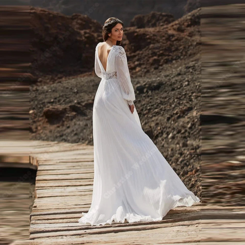 Deep V Printed Lace Backless Mermaid Wedding Dress