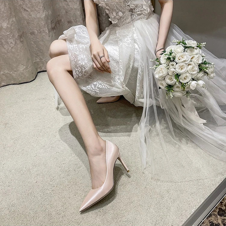 Pumps Women Shoes Wedding Shoes White High Heels Women's Satin Bridal Shoe Bridesmaid Shoes Large Size 42 43