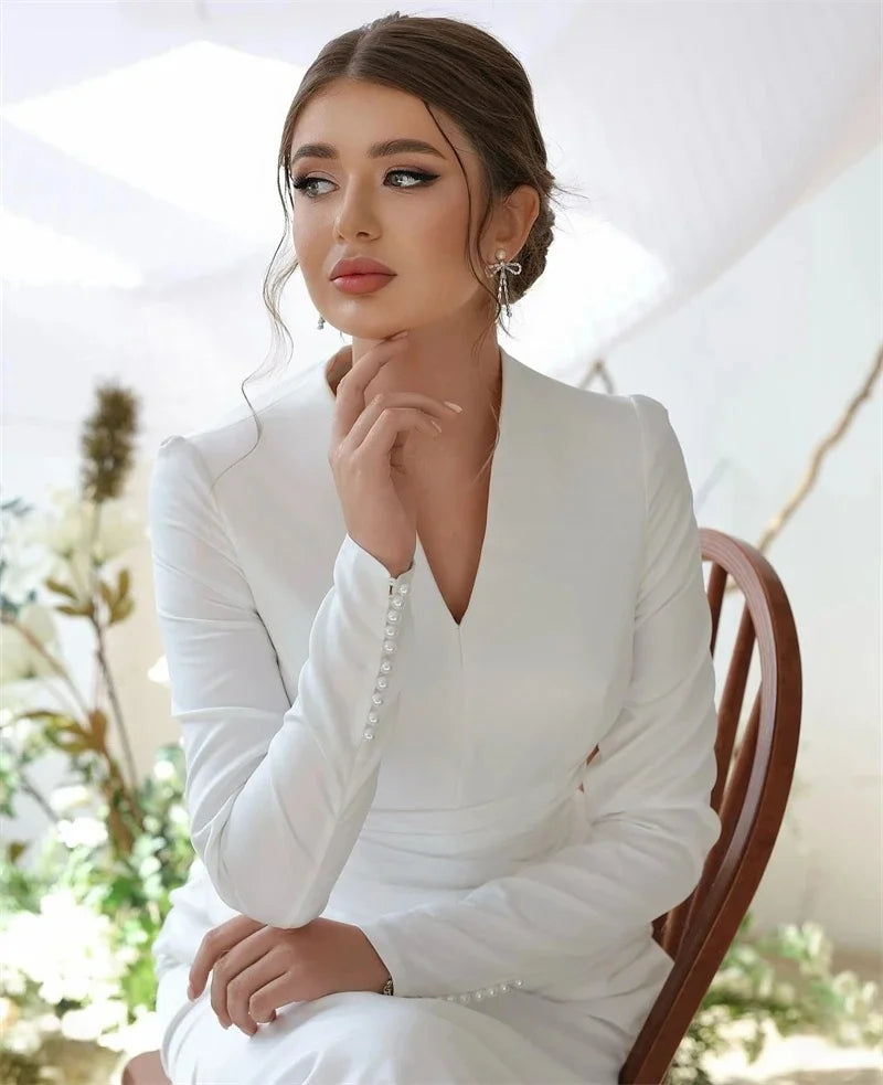 QICHE Modest Muslim Wedding Dresses Long Sleeve Luxury Floor Civil Bride Dresses Plus Customized 2026 Evening Prom Party Gowns