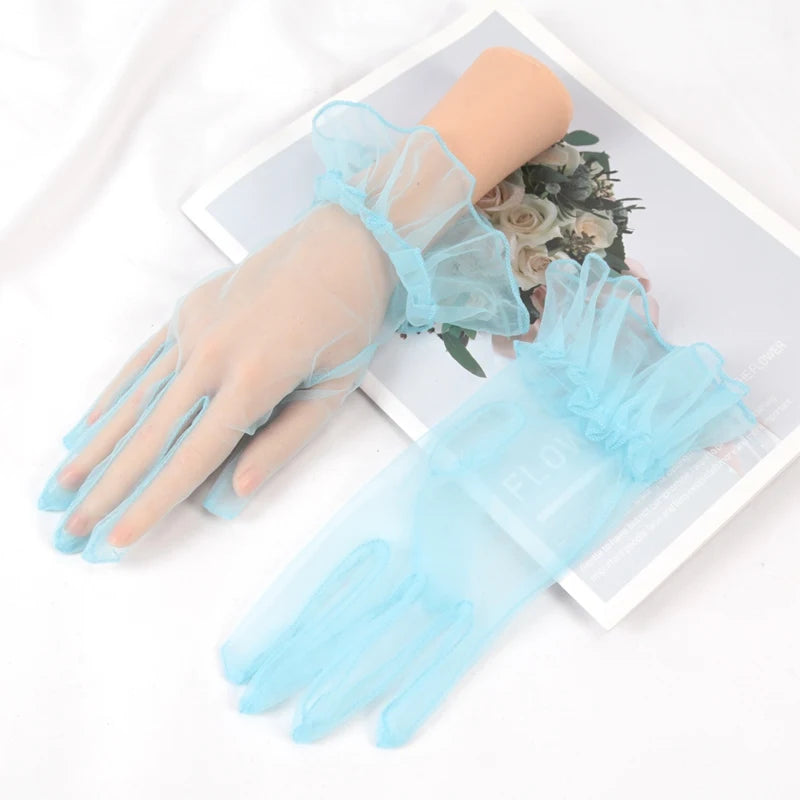 Short Ruffle Tulle Bridal Gloves