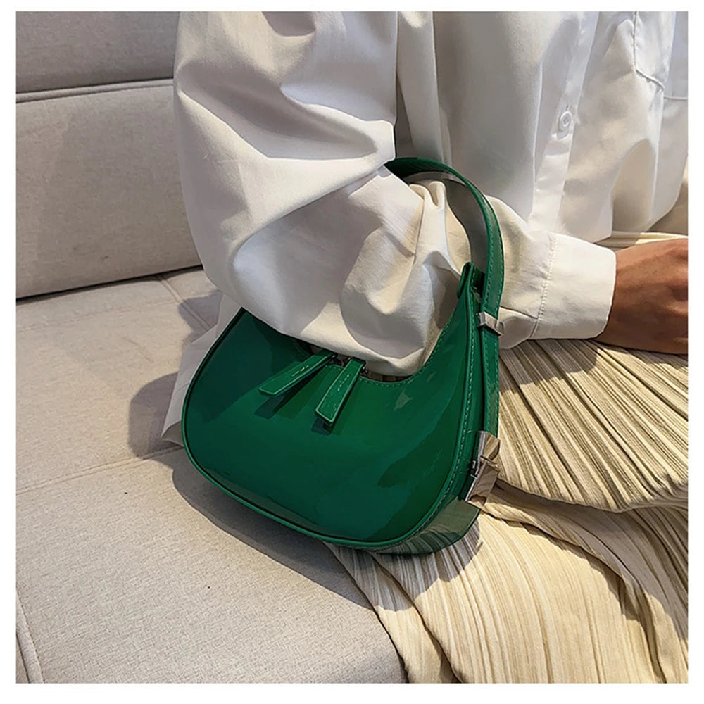 Fashion Half Moon Patent Leather Underarm Bag Summer Women'S Emperament Party Handbags All-Match Wedding Bridal Bags