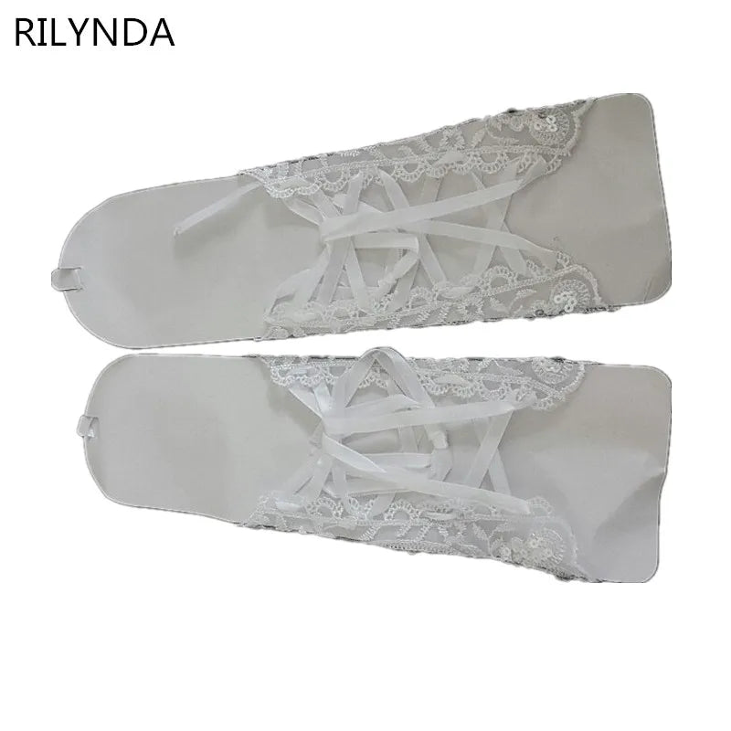 1 Pair Bridal Gloves Elegant Short Paragraph Rhinestone White Lace Glove Beautiful Wedding Accessories