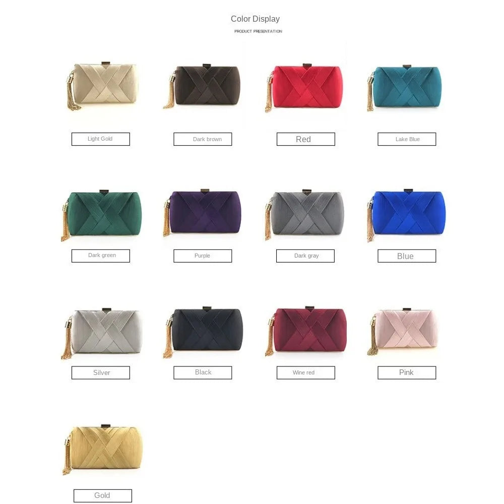 Casual Luxury Silk Fabric Dinner Handbag Tassel Chain Evening Banquet Bag Hand Hold Elegant Bridal Clutch Bag Outdoor