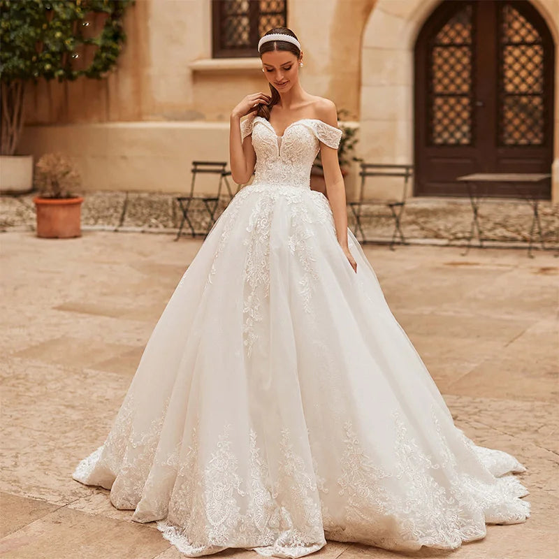 HERBURNL Princess Customized Gorgeous Wedding Dresses New Sexy Off The Shoulder Lace Appliques Elegant Bridal Robe De Mariée