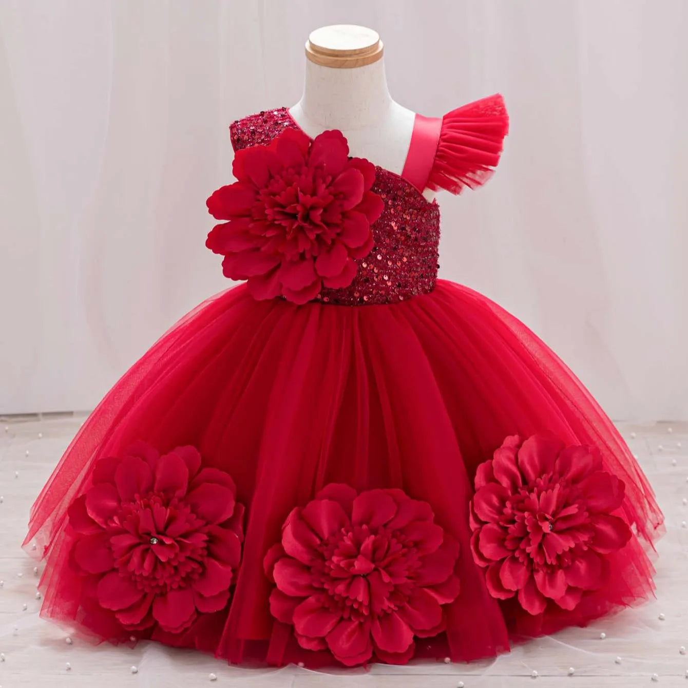 Sparkling One-Shoulder Toddler Party Dress