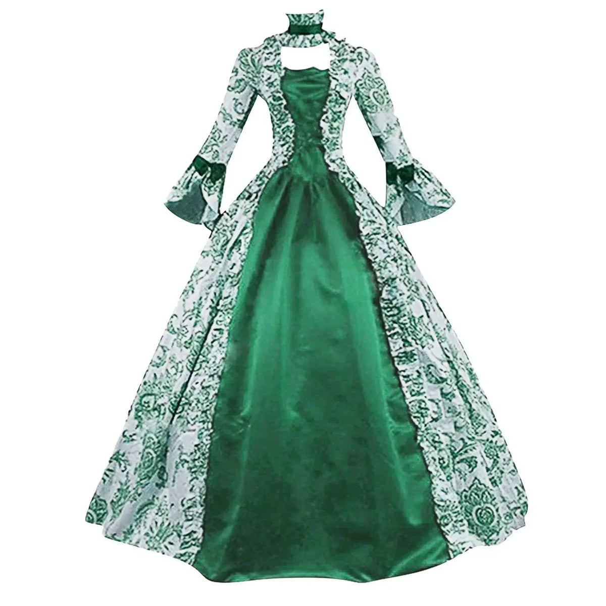Marie Antoinette DressVintage Long Women Lace-Up Medieval Ruffles Bow Vintage Victorian Carnival Maxi Dress Patchwork Floral Fem