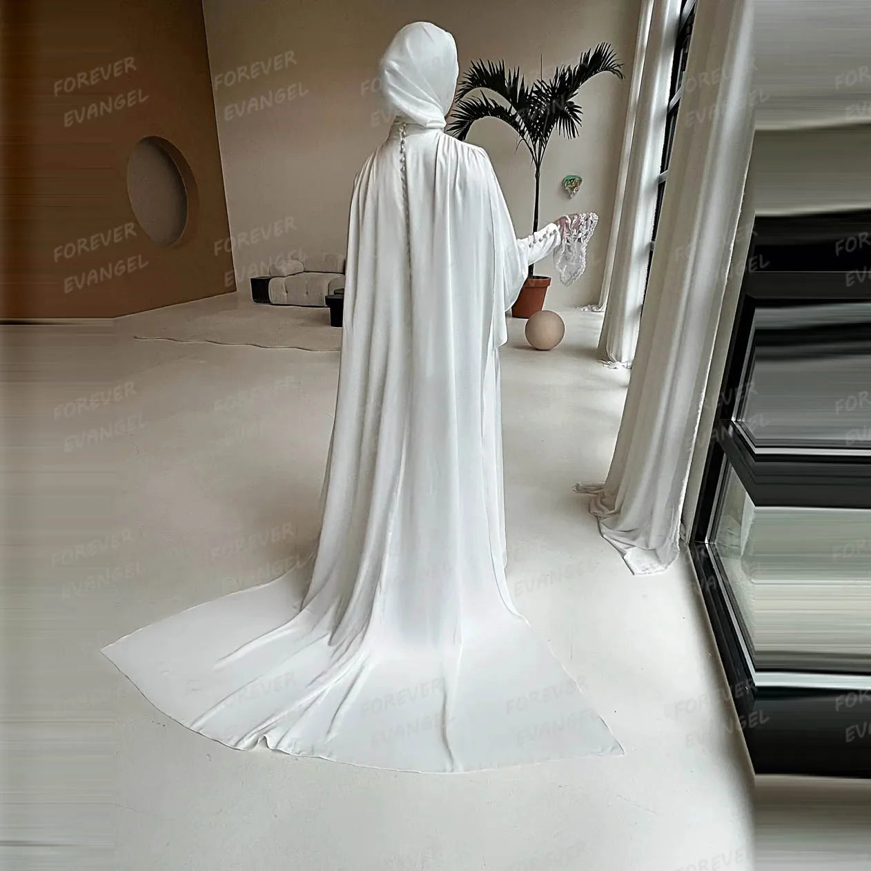 Simple Wedding Dresses Elegant A Line Shawl Woman's Formal Long Sleeve Bride Gowns Sweep Train Satin Customized Vestido De Novia