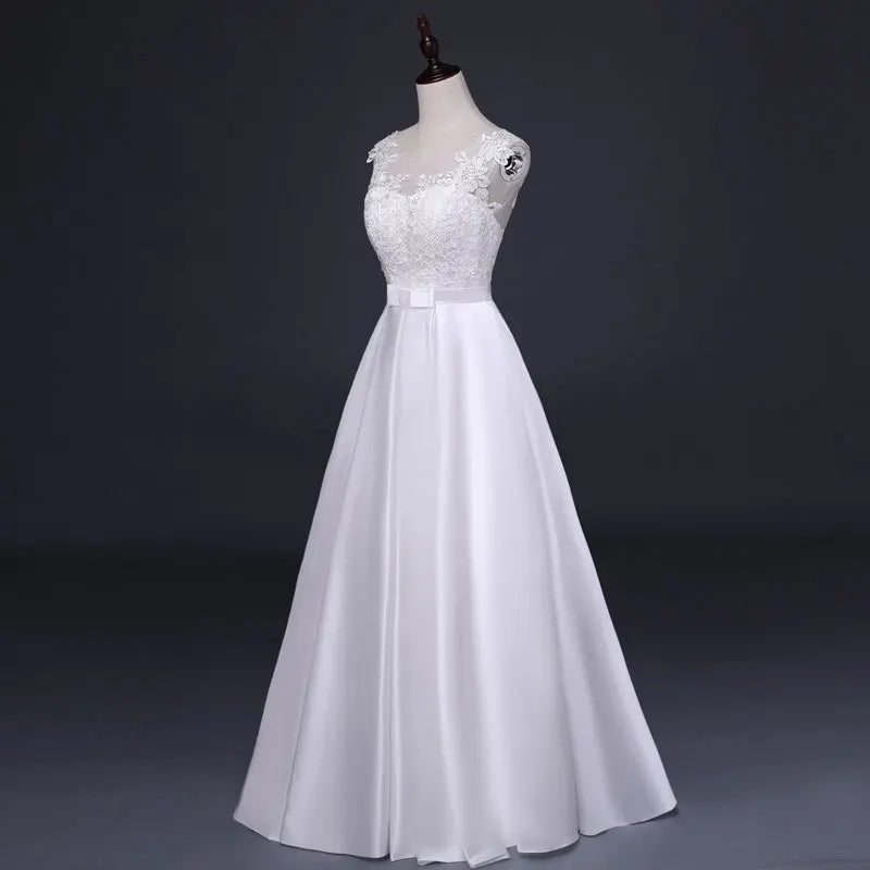 White Satin Embroidered Lace Backless Dress