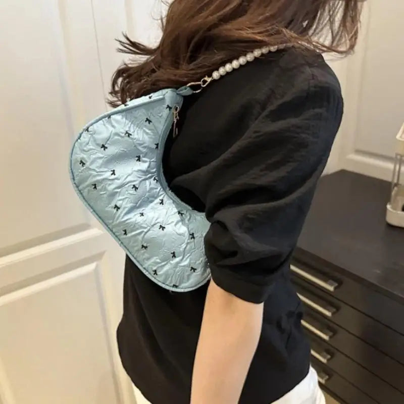 Trendy Wrinkled Bow Purse for Women Versatile Shoulder Bag Elegant Underarm Handbag for Daily Outings