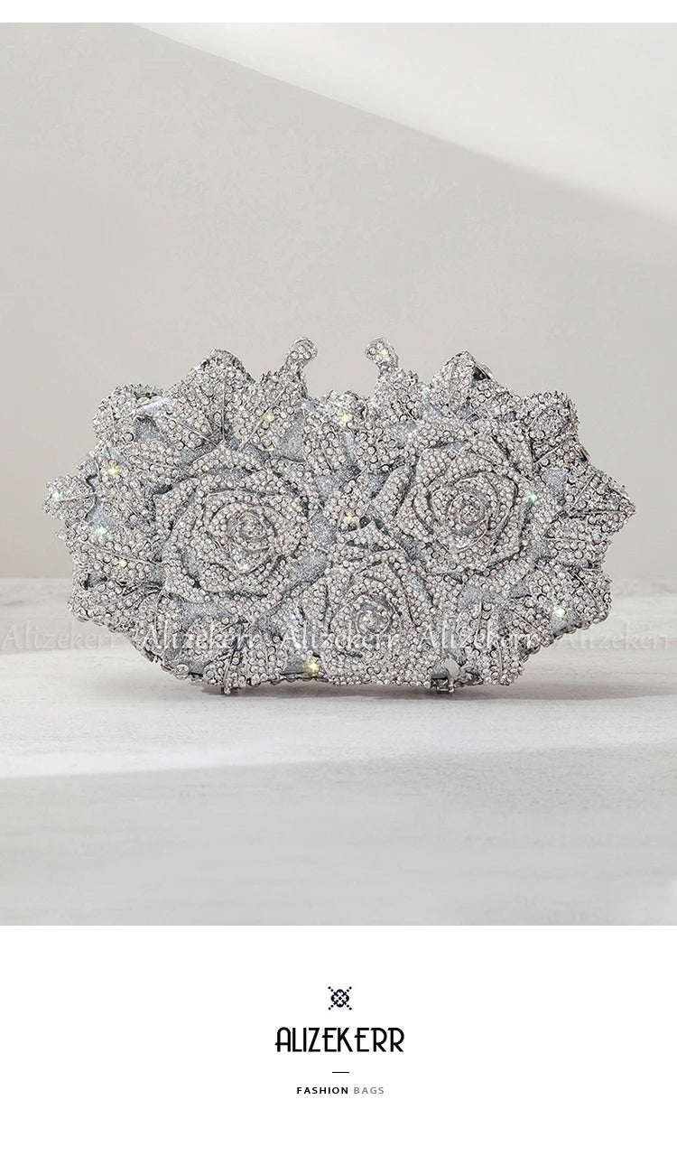 Rose Crystal Flower Evening Clutch