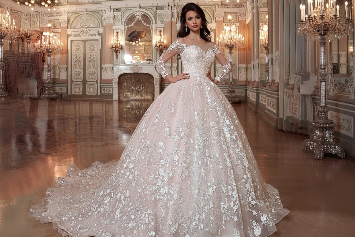 2026 Luxury Wedding Dresses Ball Gown With Embroidery O-Neck Illusion Long Sleeves Bridal Gowns Lace Appliques Vestido De Noiva
