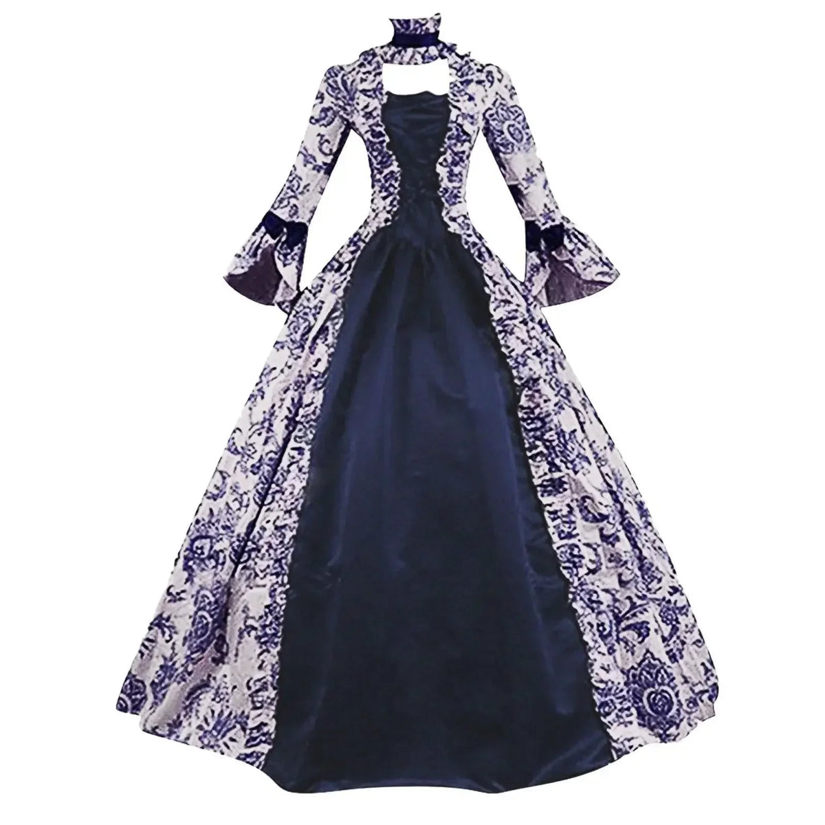 Marie Antoinette DressVintage Long Women Lace-Up Medieval Ruffles Bow Vintage Victorian Carnival Maxi Dress Patchwork Floral Fem