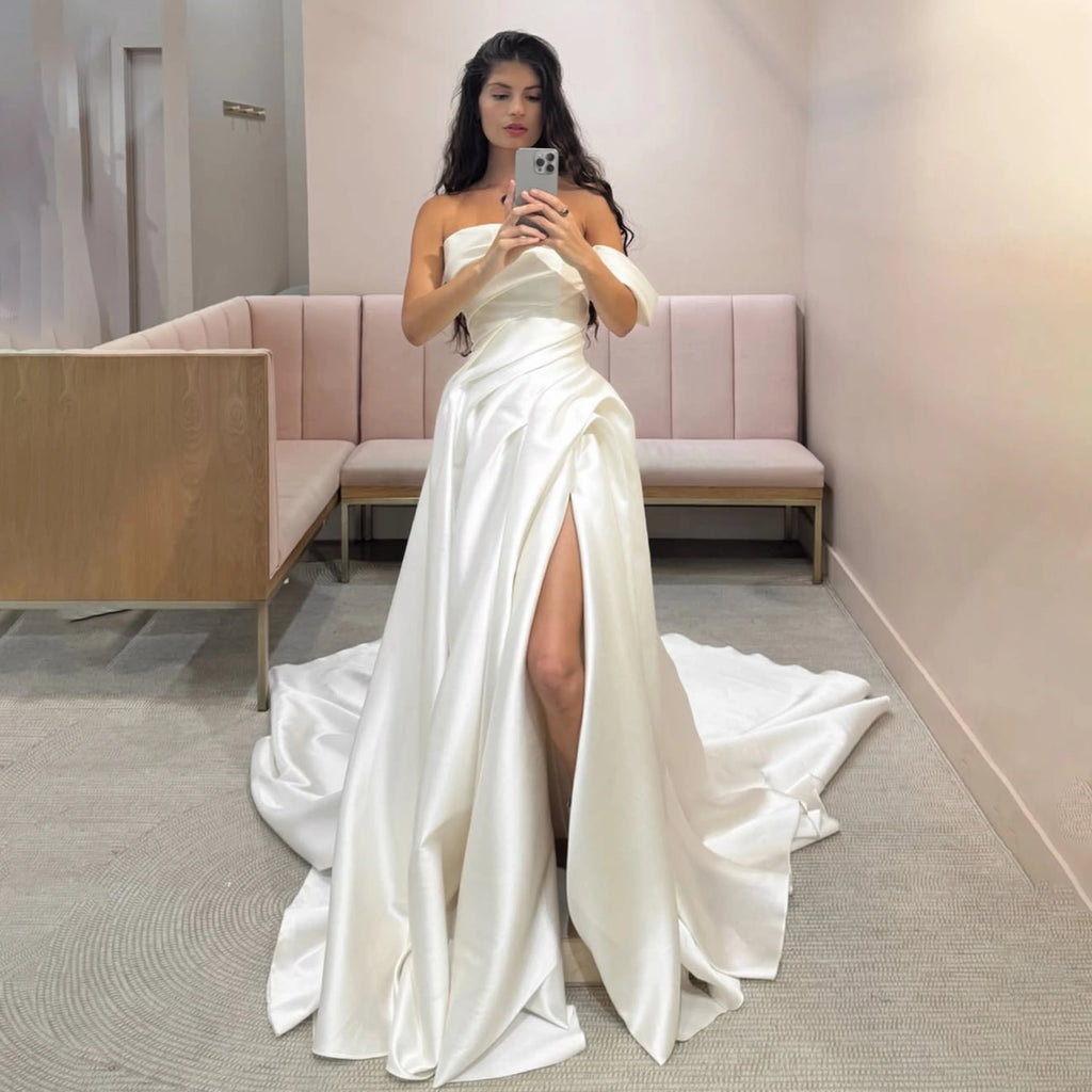 Strapless Satin A-Line Wedding Dress with High Split