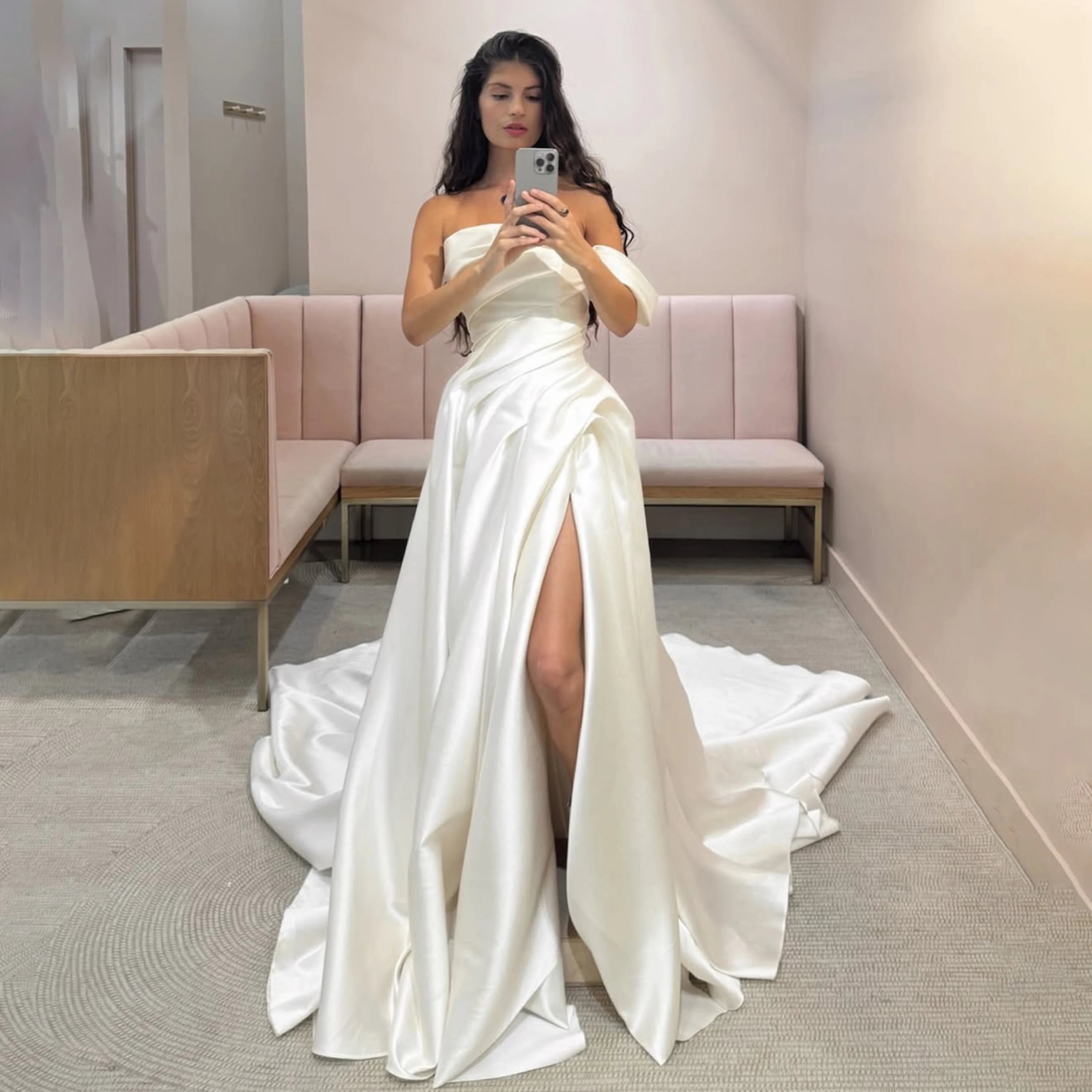 Strapless Satin A-Line Wedding Dress with High Split