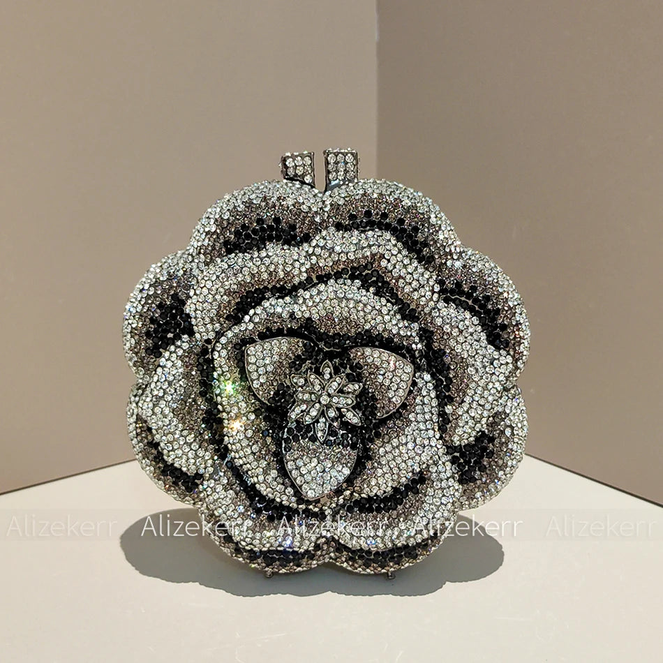 Rose-Shaped Crystal Bridal Clutch