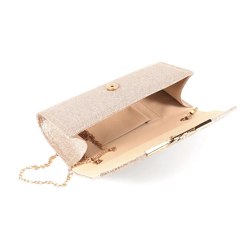 Sparkly Women's Silver Evening Shoulder Bag Gold Glitter Bridal Clutch Purse Party Prom Wedding Chain Envelope Handbag Ladies