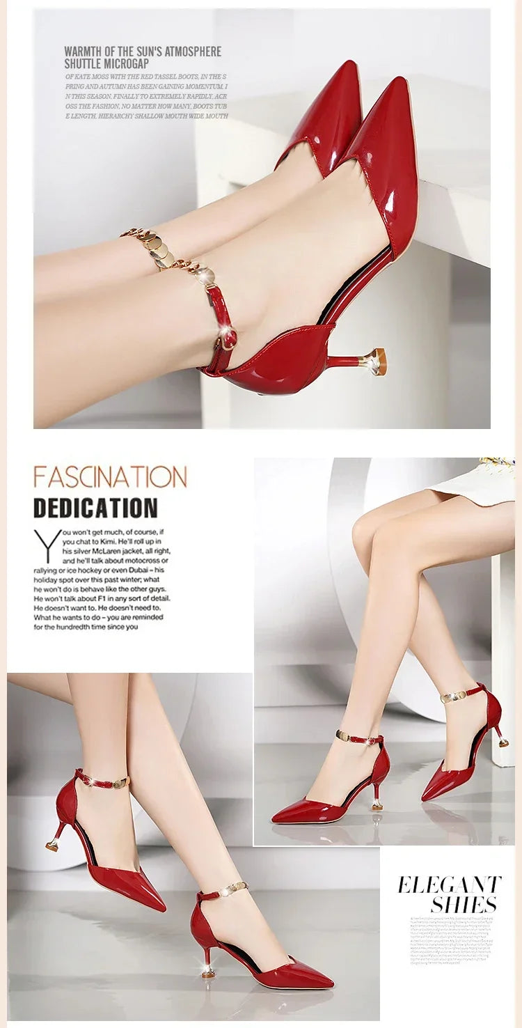 2025 Zapatos De Mujer Women Fashion Sweet Pointed Toe Buckles Strap Stiletto Heels Lady Cool Red Party Heel Shoes White Heels