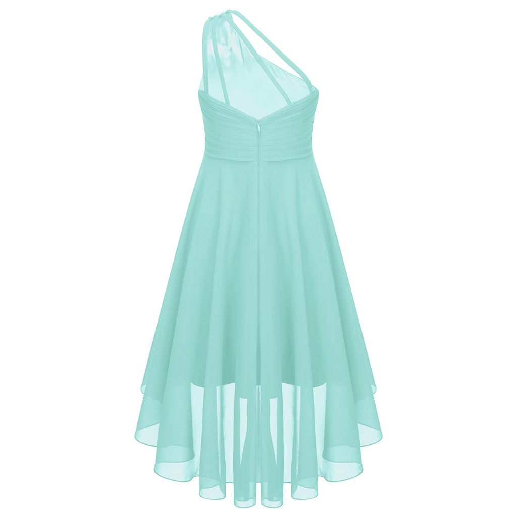 Kids Wedding Flower Girls Dress Shiny Beaded One Shoulder Chiffon Princess Dress Elegant Evening Pageant Birthday Party Gown