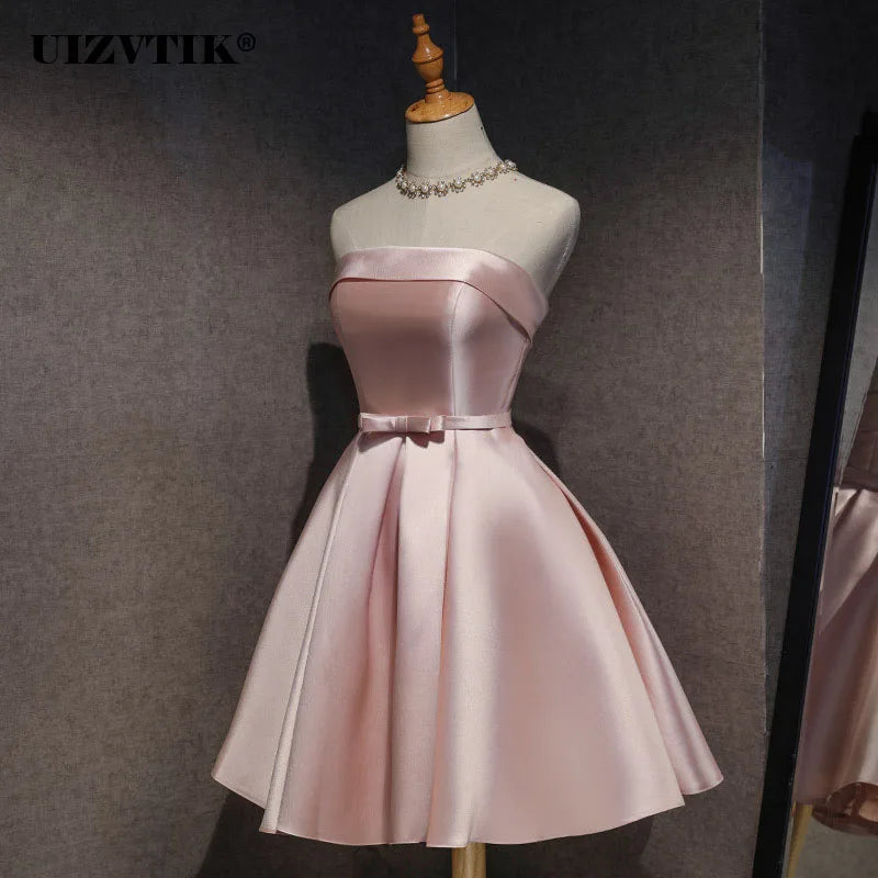 Strapless Satin Bow-Back Mini Dress