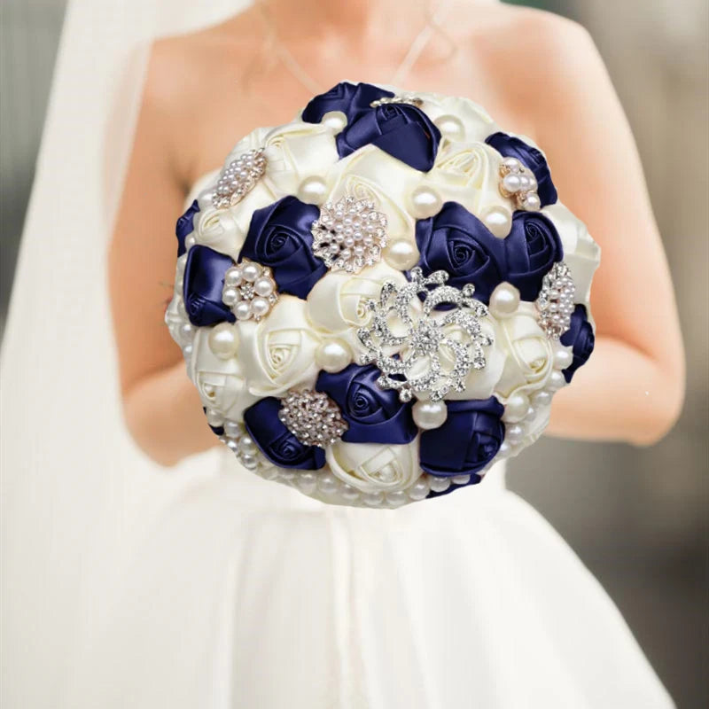 Navy Champagne Wedding Bouquet Flowers