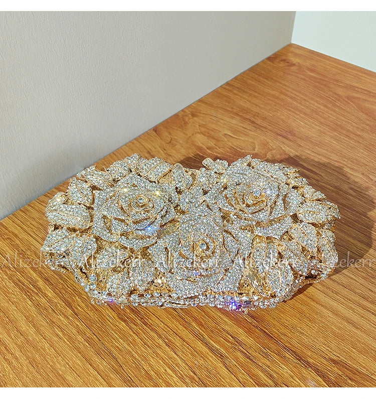 Rose Crystal Flower Evening Clutch