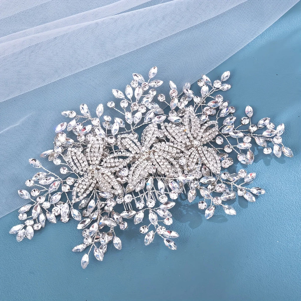 Fashion Bridal Headpiece with Comb Woman Headdress Shiny Rhinestone Pageant Hair Ornament Bride Wedding Hair Accessories