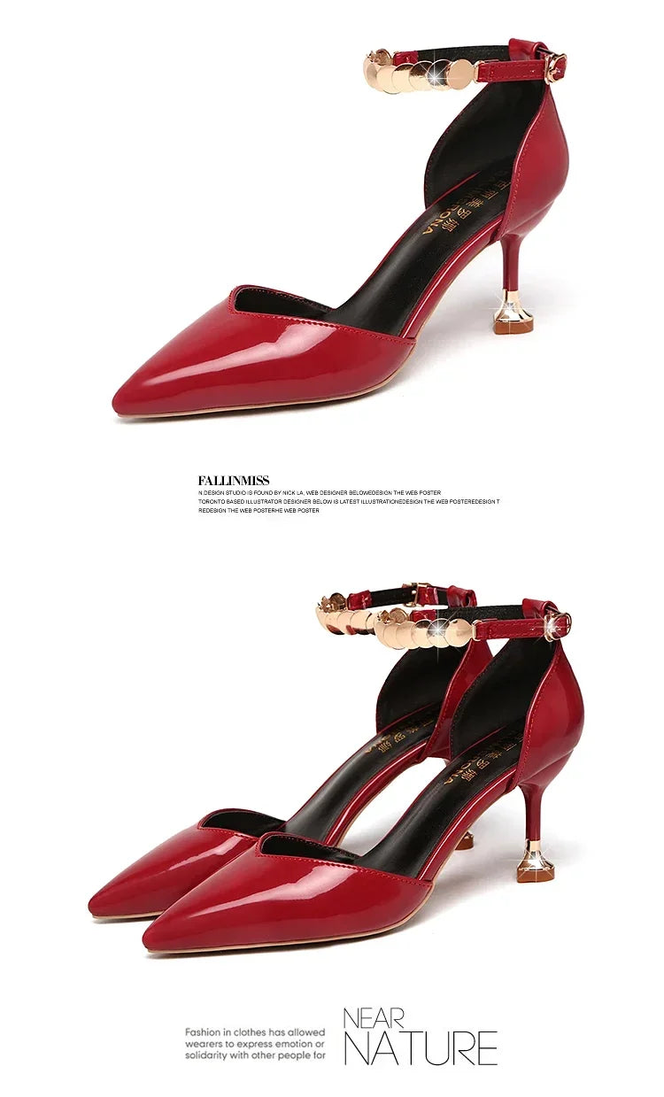 2025 Zapatos De Mujer Women Fashion Sweet Pointed Toe Buckles Strap Stiletto Heels Lady Cool Red Party Heel Shoes White Heels