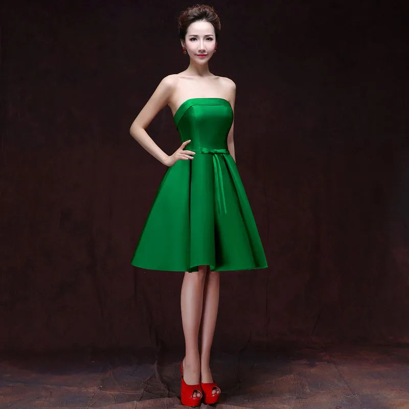 Strapless Satin Bow-Back Mini Dress