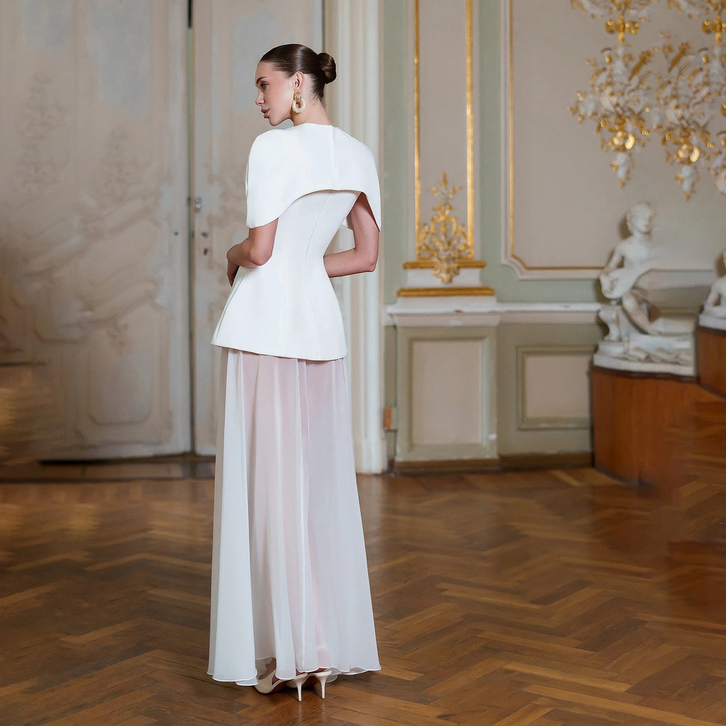 Two-Piece Cape Collar Peplum Bridal Gown