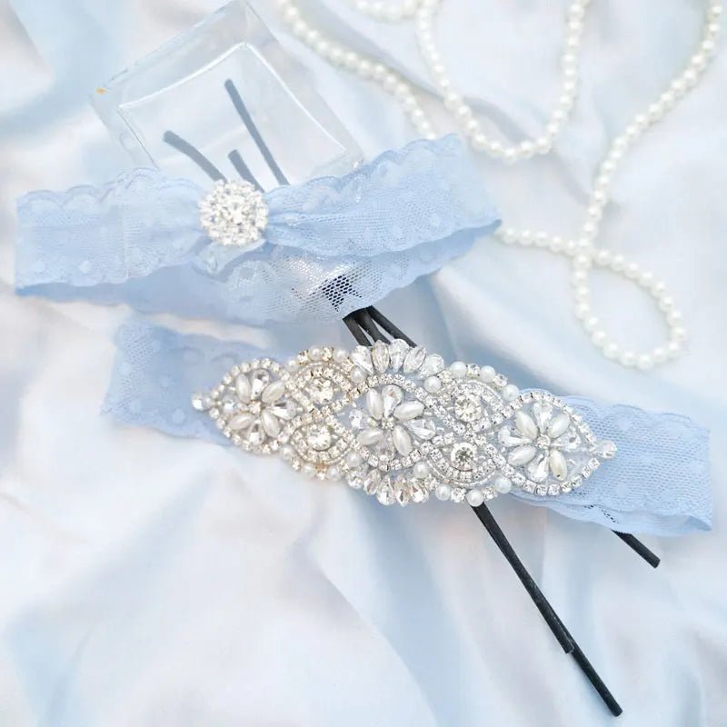 Sexy Bridal Wedding Garter Belt With Diamonds Light Blue Crystal Garters Bride Thigh Ring Leg Loops Wedding Accessories