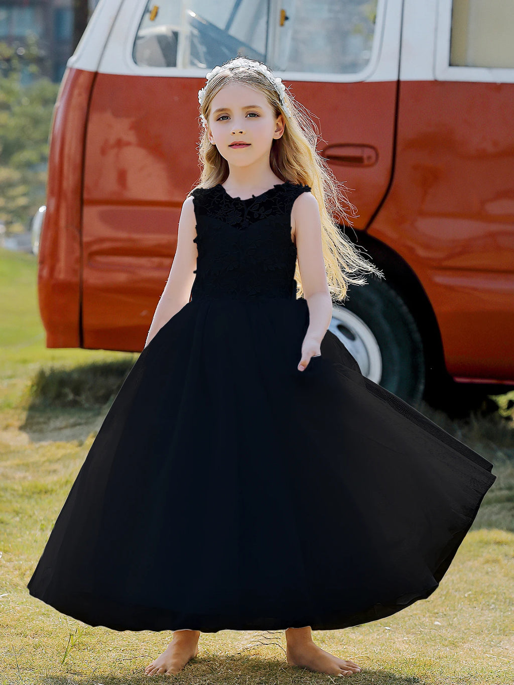Floral Appliqué Tulle Party Dress