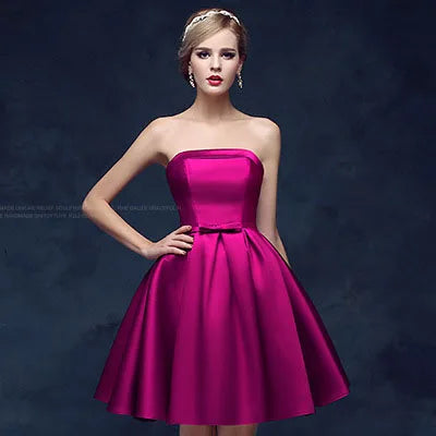 Strapless Satin Bow-Back Mini Dress