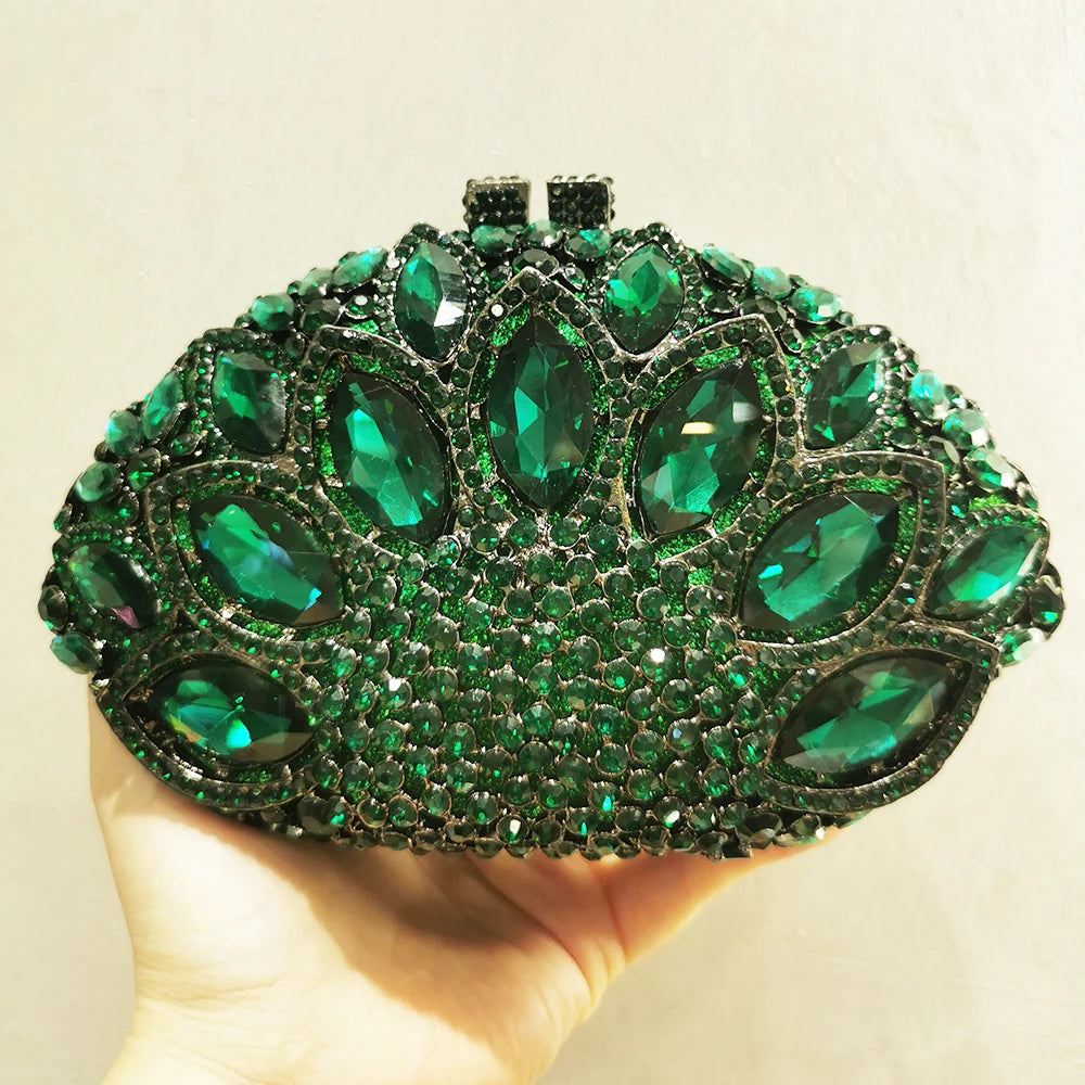 Fan Big Stone Rhinestone Wedding Purse White Clear Evening Bridal Clutch Luxury Women’s Crystal Party Prom Handbag Formal Bag
