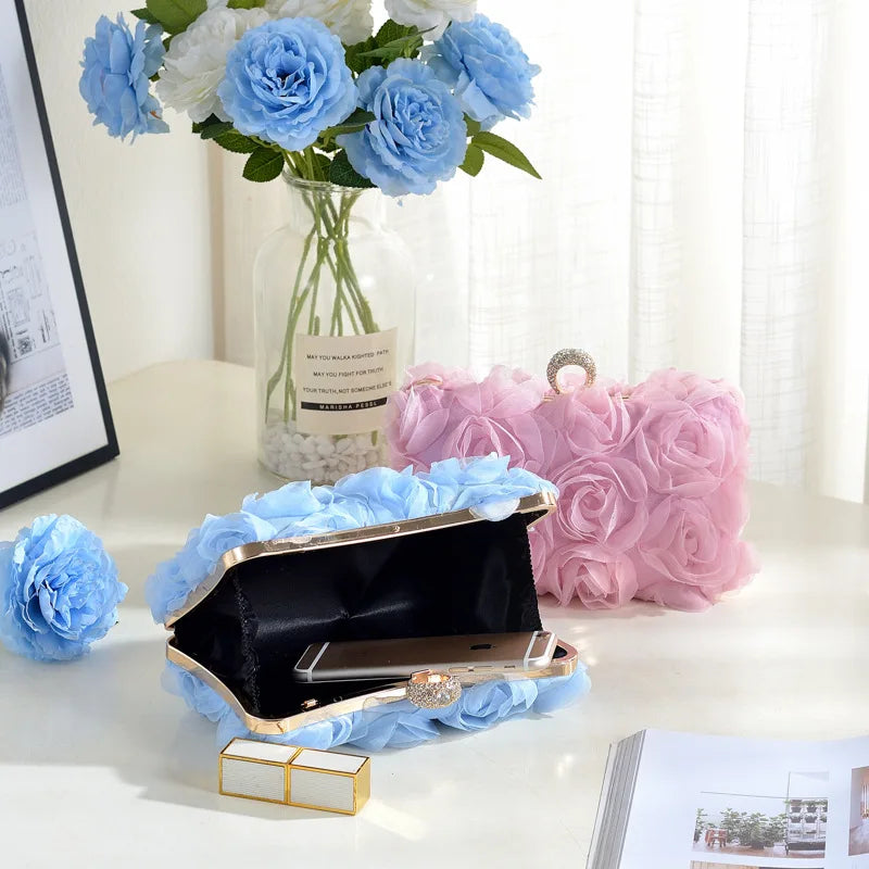 Wedding Dress Bag White Bride Clutches Ladies Party Handbag Purse Woman Evening Flower Bags Floral Wedding Shoulder Bags