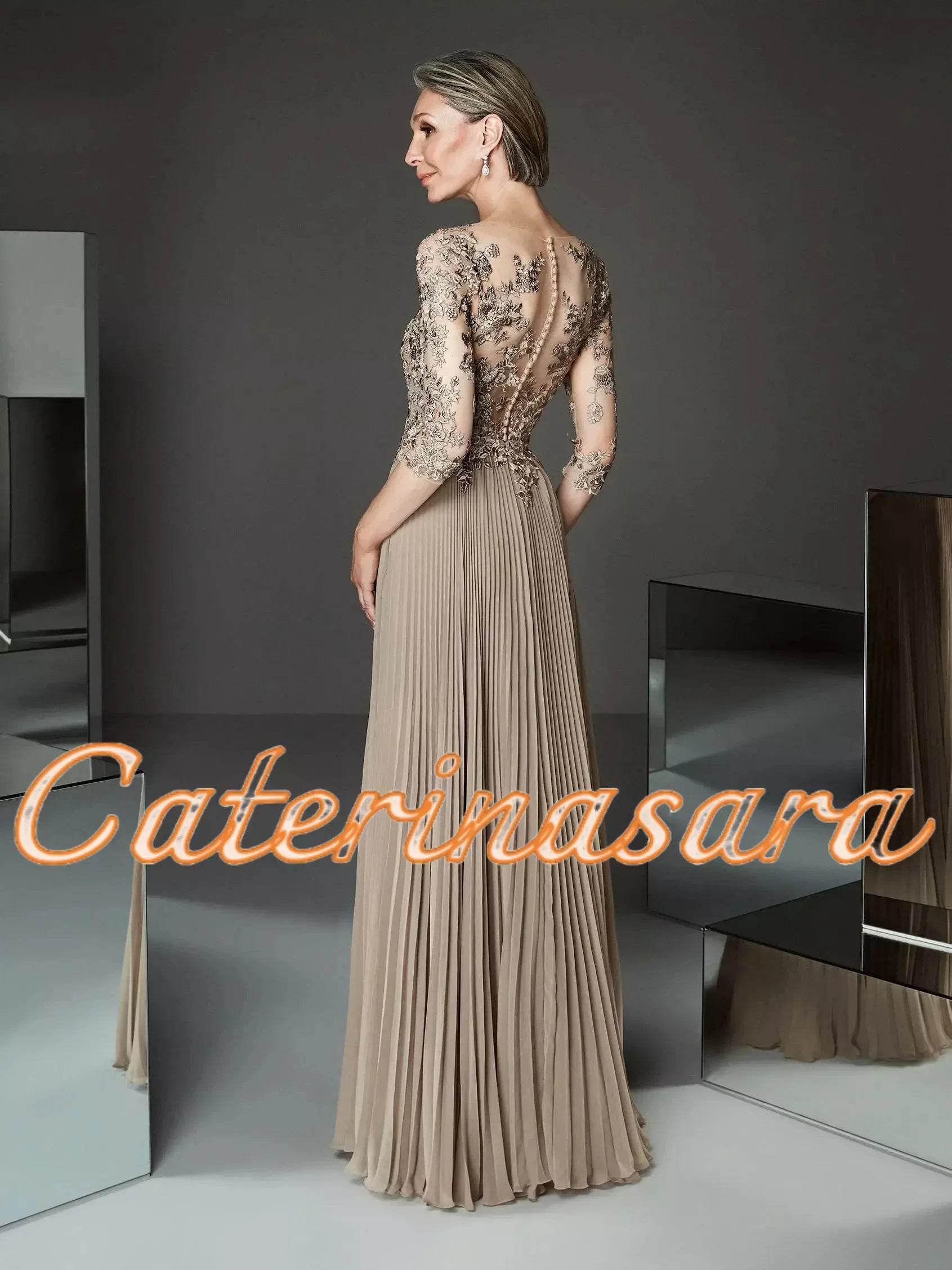 Elegant Mother of the Bride Dress Chiffon Half Lace Sleeves Appliques Floor Length Long Formal Evening Gwons vestidos de fiesta