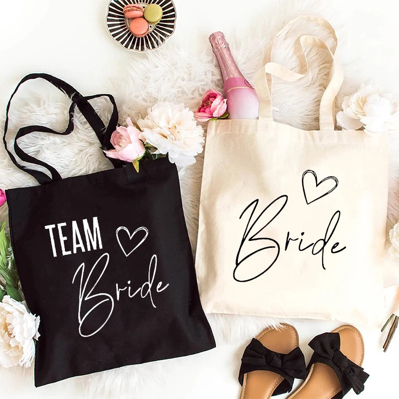 Bridal Shower Team Bride Canvas Tote Bag Bachelorette Hen Party Large Capacity Shoulder Shopping Bags Wedding Bridesmaid Handbag
