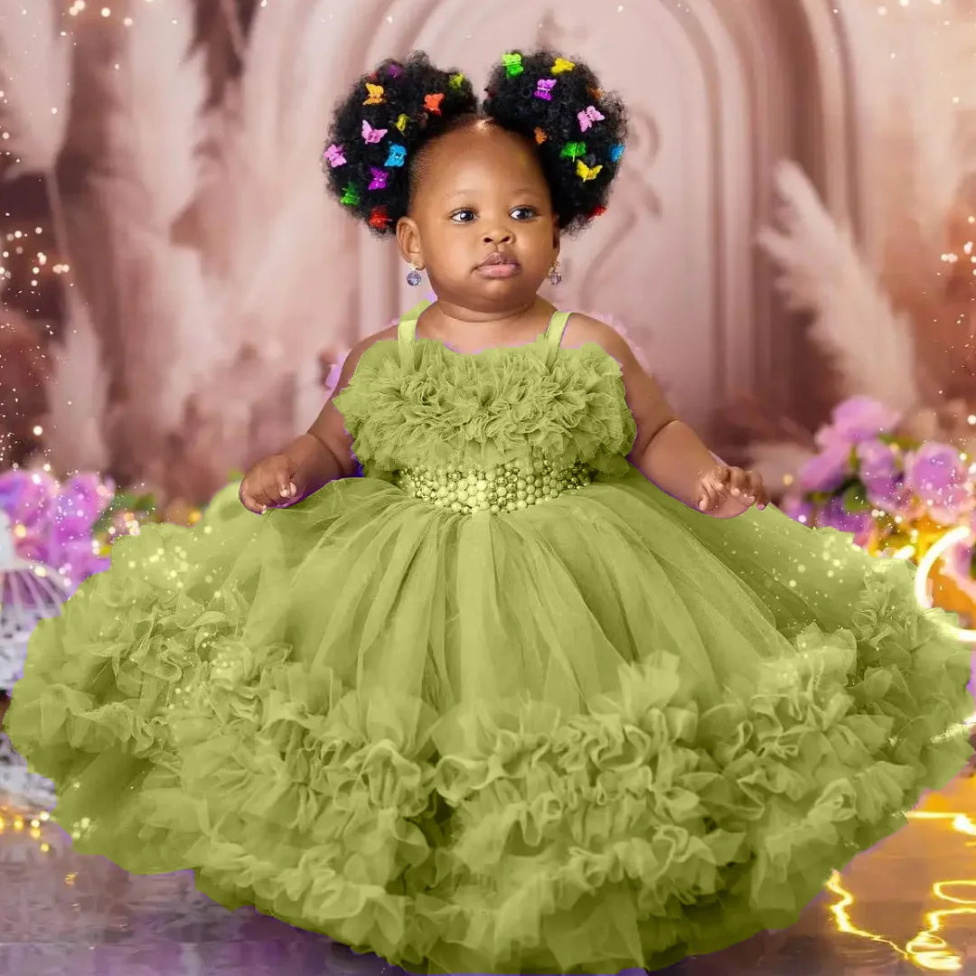 Tiered Pearl Flower Girl Dress