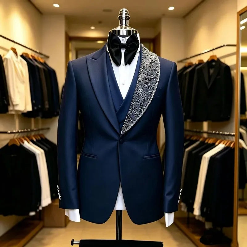 Beaded Wedding Suits for Men Prom Party 3Pcs Groom Tuxedo Custom Made Luxury Slim Fit Fashion Separates Jacket Vest Pants 2026