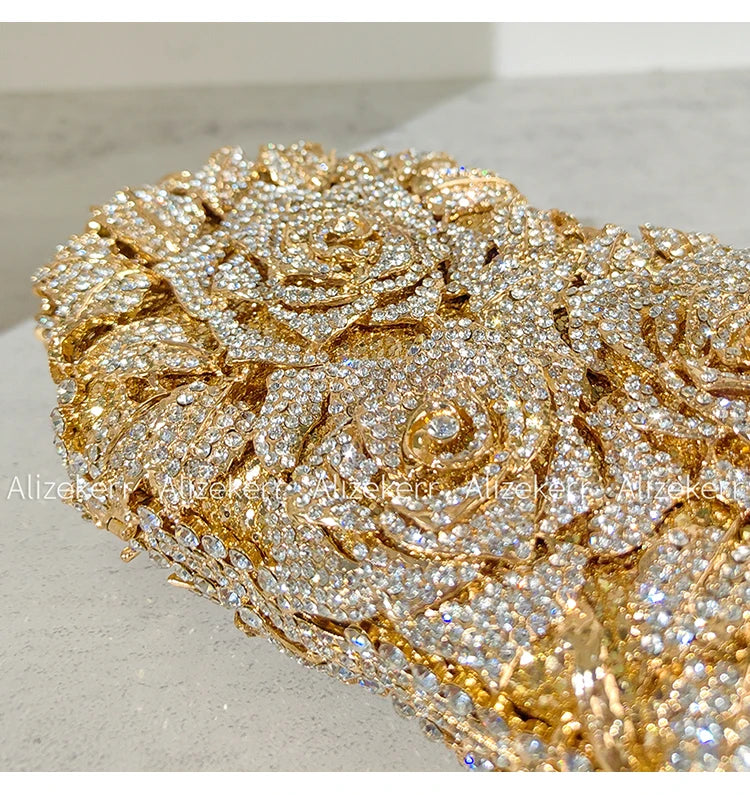 Rose Crystal Flower Evening Clutch
