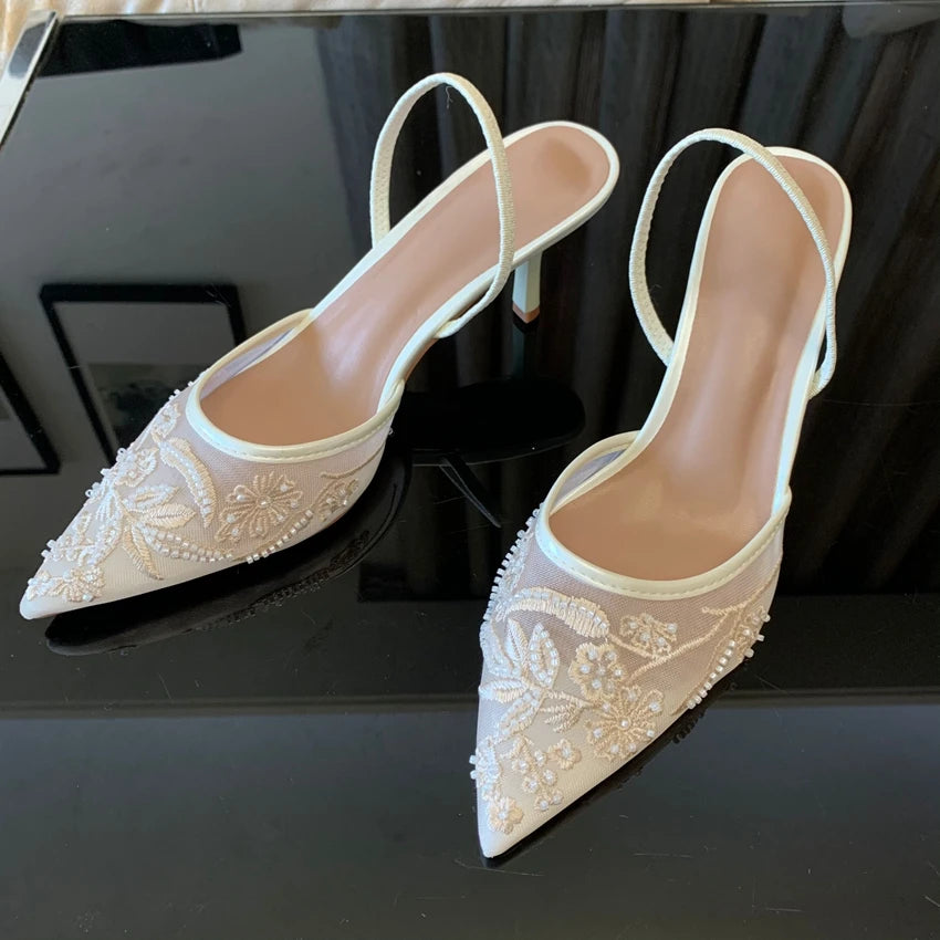 Embroidered Slingback Bridal Heels