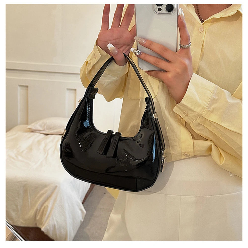Fashion Half Moon Patent Leather Underarm Bag Summer Women'S Emperament Party Handbags All-Match Wedding Bridal Bags