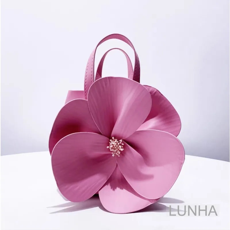 3D Floral Soft PU Leather Women Small Bucket Handbag Wedding Purse Dress Party Evening Bridal Clutch Bag