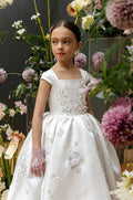 Floral Applique Tea Length Flower Girl Dress