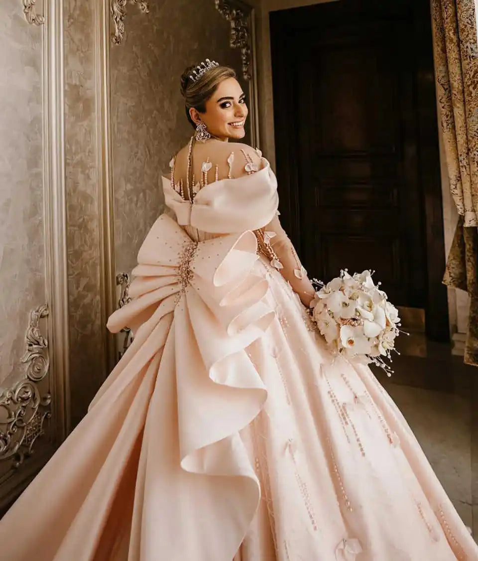 Gorgeous Pink Wedding Dresses Ball Gown Appliques Off The Shoulder Princess Bride Wedding Dress Customized Vestidos De Novia
