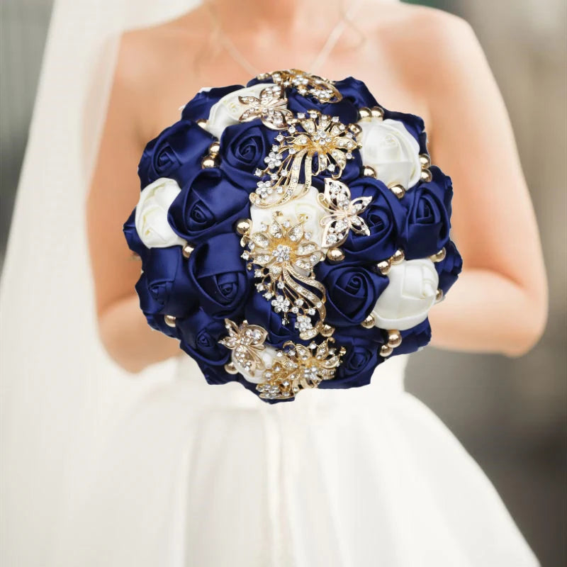 Navy Champagne Wedding Bouquet Flowers